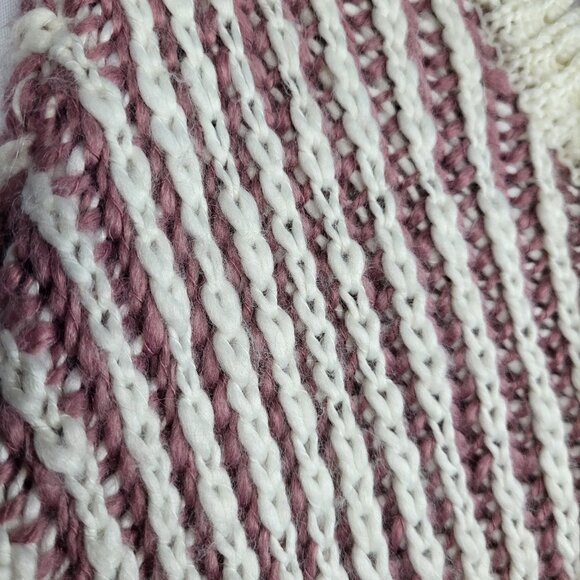 POL Chunky Sweater Women's Large Pink White Striped Hooded Wool Blend Soft Boho - Picture 5 of 10